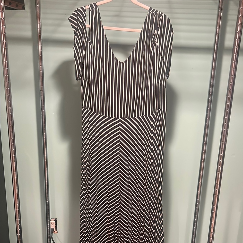 Elegant Black and White Striped Dress